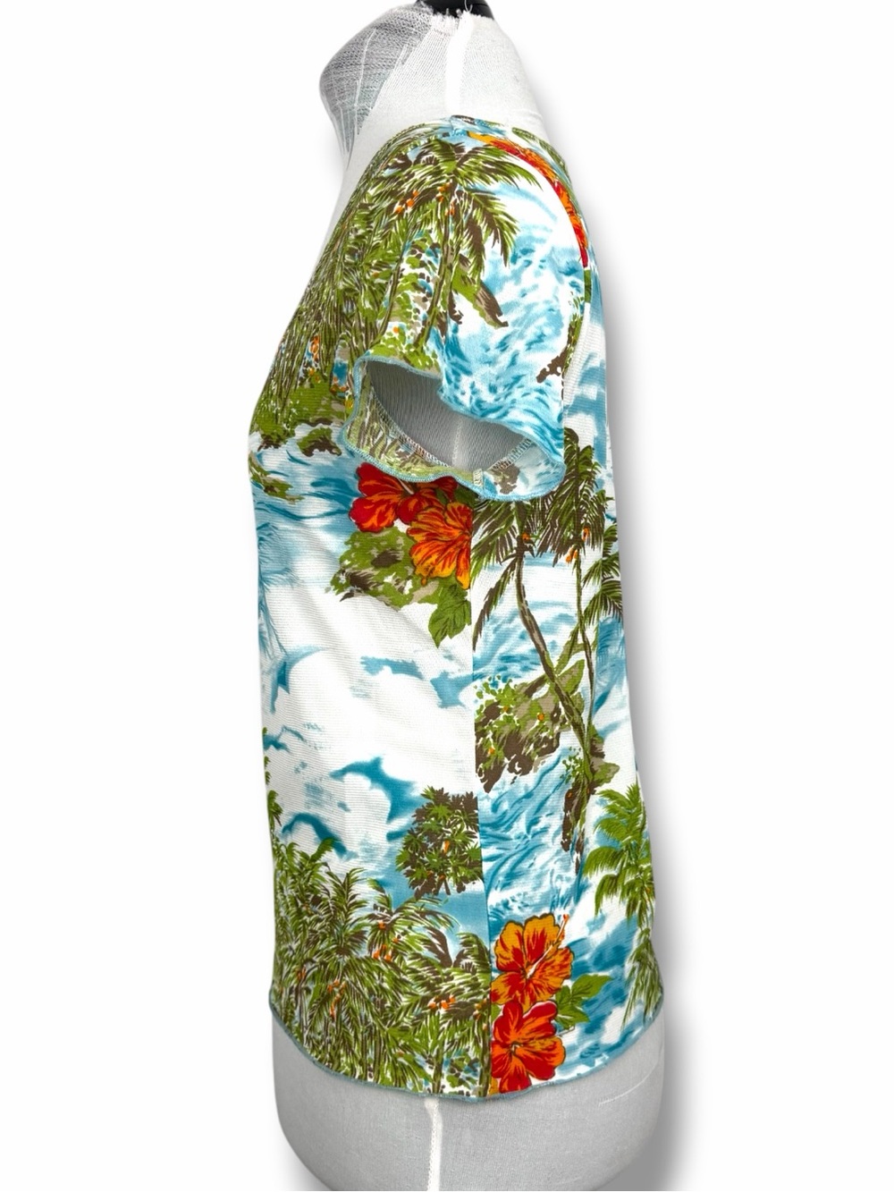 Nine West Tropical Palm Floral Print Scoop Neck Top Sz M - Picture 2 of 4